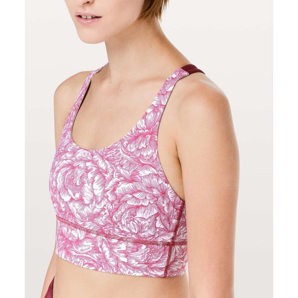 131. Lululemon Energy Bra *Long Line Floral Bloom White Star Ruby / Star Ruby - Picture 1 of 8